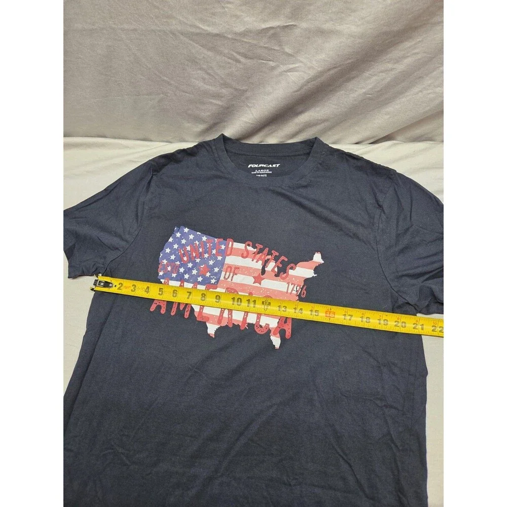 Fourcast American Flag Graphic T-Shirt Navy Blue Cotton Tee Mens Size Large